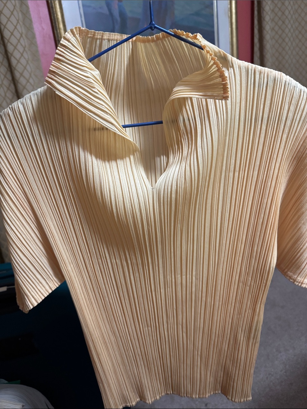 Issey Miyake Pleated Short-Sleeve Top in Pale Peach